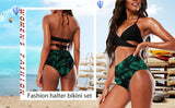 Halter Cross Wrap Bandage Push Up Printed High Waisted 2 Piece Bikini
