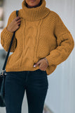 Solid Turtleneck Cable Knit Pullover Sweater