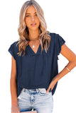 Women's Plaid V Neck Blouse Tiered Ruffled Sleeves Drawstring Top