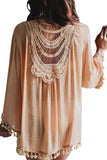 Women's Apricot Crochet Pattern Swimsuit Cover Up Tassel Beach Cover up
