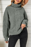 Solid Turtleneck Cable Knit Pullover Sweater