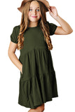 Solid Color Girls' Tiered T Shirt Dress with Pockets