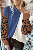 Leopard Print Color Block Loose Fit Pulllover Tops