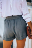 Solid Color Rouched Elastic Waist Shorts With Belt