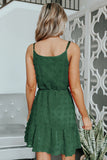 Green Swiss Dot Spaghetti Strap Mini Dress With Waist Belt
