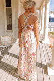 Women's Sleeveless Halter Floral Dress Crisscross Backless Maxi Dress
