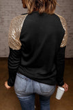 Women's Sequin Shoulder Long Sleeve Top Letter Graphic Raglan Sleeve Shirt