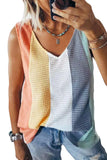 Women's Color Block Waffle Knit Tank Top V-Neck Relaxed Tank