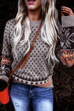 Taupe Boho Printed Pullover Sweater