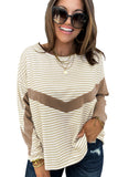 Women's Apricot Long Sleeve Top Striped Patchwork Shirt
