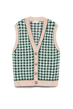 Open Front Button Down Houndstooth Vest Cardigan