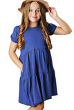 Solid Color Girls' Tiered T Shirt Dress with Pockets