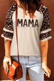 Womenn's Crew Neck Graphic Blouse Ruffled Leopard Sleeve Patchwork Top