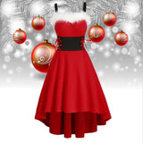 Women's Christmas Lace Up Midi Dress with Faux Fur