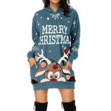 Women's Reindeer Christmas Hoodie Dress