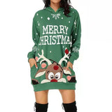 Women's Reindeer Christmas Hoodie Dress