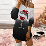 Casual Christmas Outfits Red Wine Glasses Long Sleeve Dress